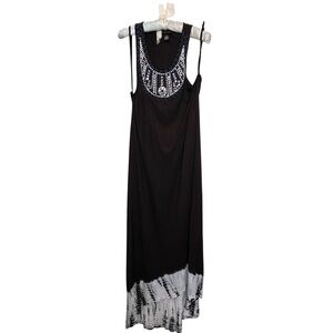 Club Z Collection large Black beaded  Sleeveless Maxi Sundress tie dye detail
